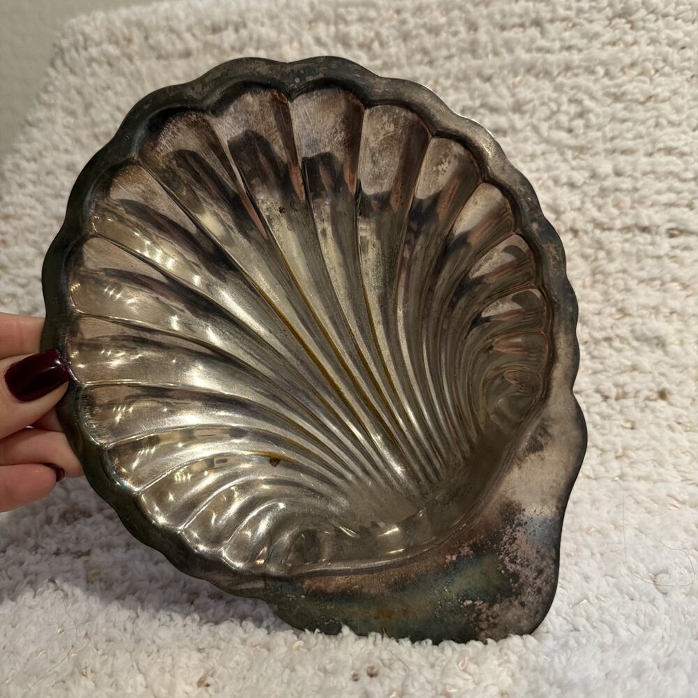 Vintage silver Clam Shell Shaped Serving Dish Or Trinket Platter